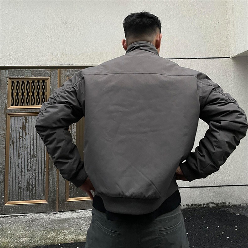 抖音得物美式潮休闲夹克春季立领纯色复古工装加厚棉服外套AMY01,男装夹克,电商A443