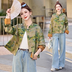 2025春秋新款水墨印花复古高级感新中式国风今年流行爆款短外套女，女装短外套，布芭啦