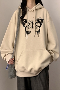 秋冬连帽卫衣女蝴蝶印花休闲宽松上衣D328-WY23052-P55  厚款P65图片