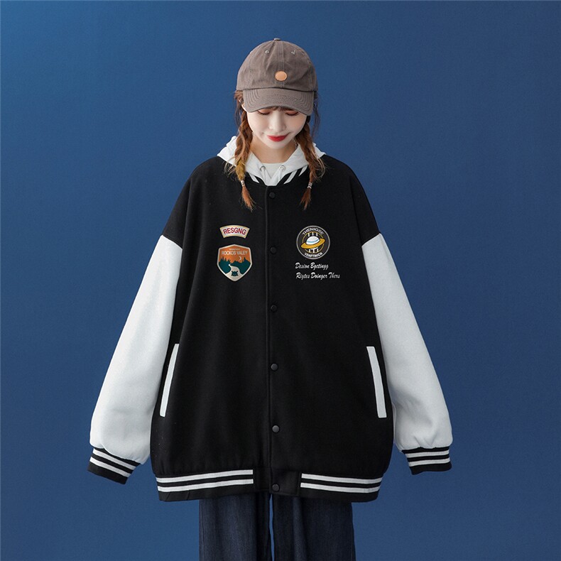 中性风2023秋季新品卡通印花百搭休闲夹克情侣棒球服G87P65控78,男装夹克,A247A