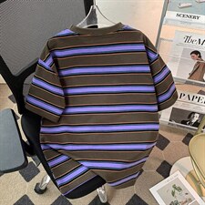 撞色条纹重磅圆领短袖t恤男款潮流休闲复古半袖上衣2269P45，男装T恤，星座410-2