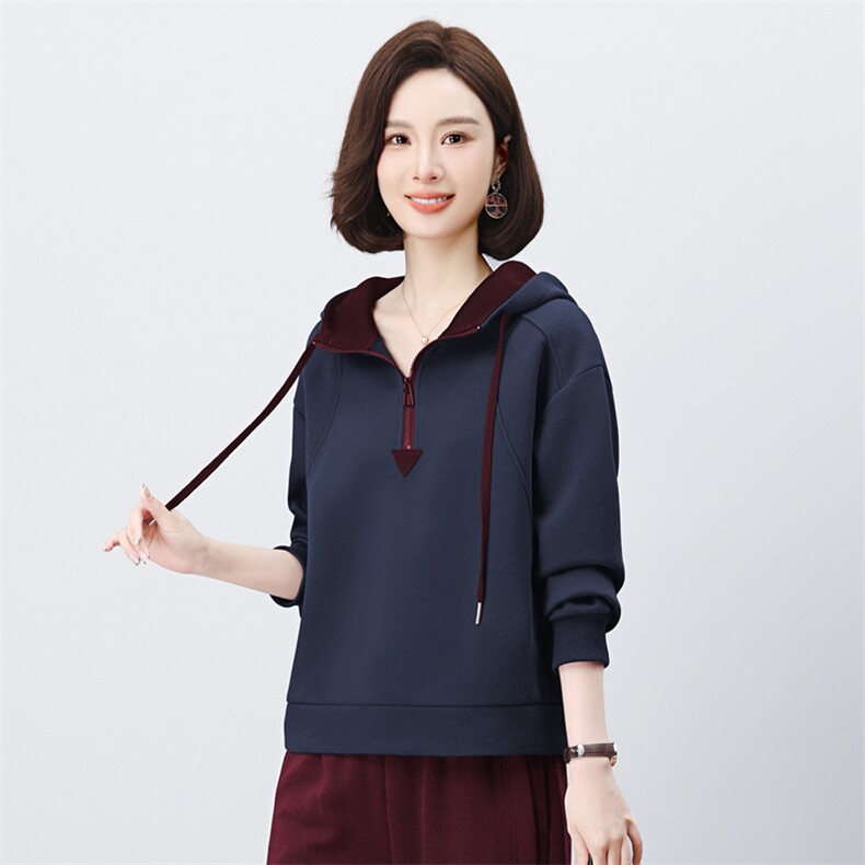 2025年秋春装新款休闲文艺时尚宽松显瘦拼接连帽卫衣女,女装短外套,璐依舞