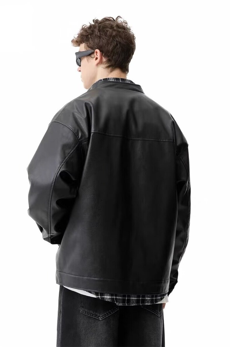 网图现货美式宽松立领水洗PU皮夹克男JK217/P70,男装皮衣,星座205-3