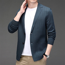 DEJ-J003男式2023秋季新款西服针织开衫西装领商务休闲男装P118，男装针织衫/毛衣，电商B360