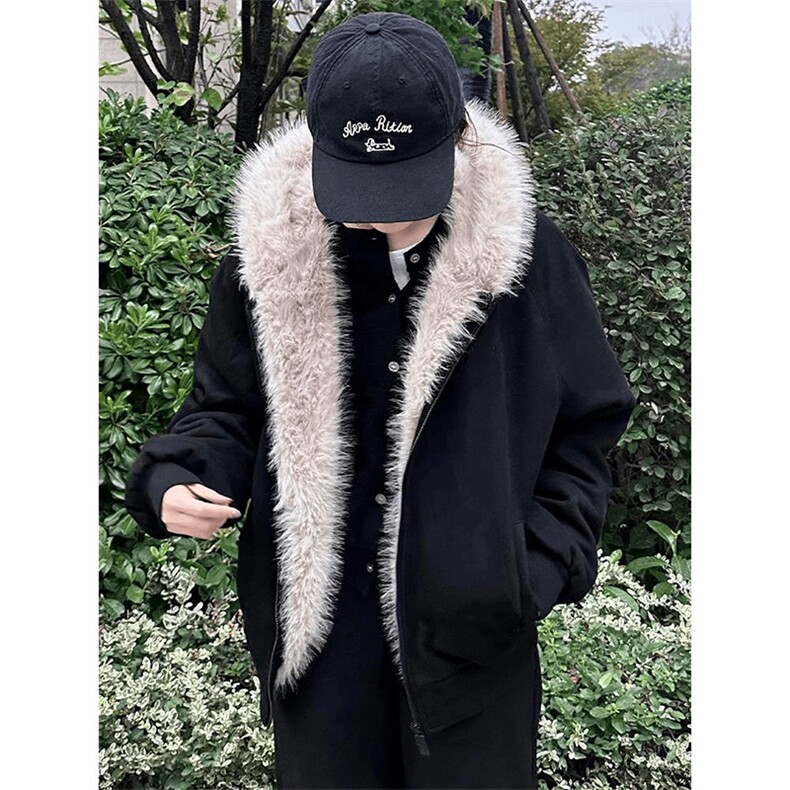 现货重磅硬挺boxy羽绒棉衣座山雕猫耳大毛毛领麂皮棉服冬外套,男装棉衣,电商A486