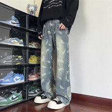 B221美式ins高街暗黑宽松直筒提花牛仔裤LK24397-特P52控88，男装牛仔裤，电商B221