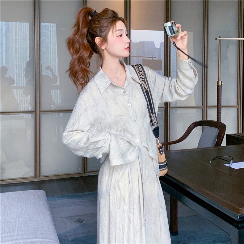 慵懒高级松弛感穿搭套装女2025春秋新款晕染衬衫阔腿裤时尚两件套,女装套装/套裙,2C118