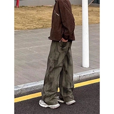 复古水洗做旧弯刀休闲裤子男潮牌褶皱脏染宽松阔腿工装裤KA284，男装休闲裤，星座1116A（原606A-3）