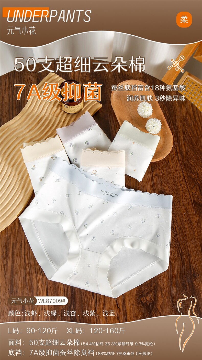 2025年春季女子高腰云朵棉元气小花内裤5条/盒，内裤，东正羊绒