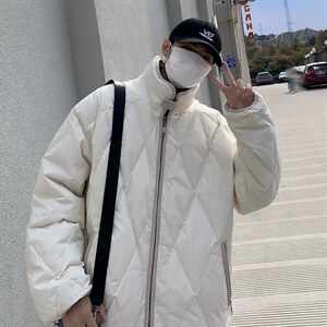 菱形格立领保暖棉衣男冬季加厚简约宽松情侣棉服1001-1-MY906-P85图片