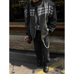 D772-P80美式夹克外套男女秋冬hiphop潮牌字母印花拉链-网图现货图片
