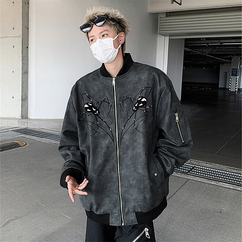 2025秋刺绣pu皮夹克男女款拉链棒球服外套 JK8555图片