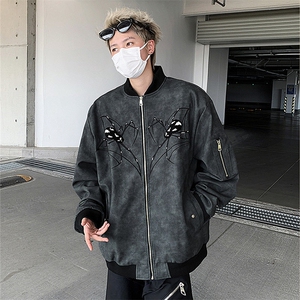 2025秋刺绣pu皮夹克男女款拉链棒球服外套 JK8555图片