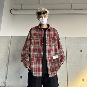 F45248秋装男生宽松休闲衬衫外套格子上衣男生衬衣