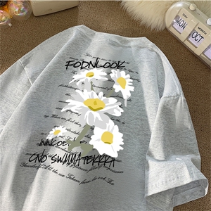 抖音得物供货210克宽松纯棉美式潮牌印花落肩袖纯棉T恤AT2101图片