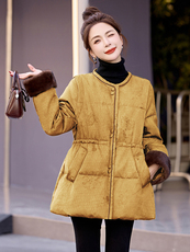 羽绒服女中长款2025冬季新款洋气独特别致新中式收腰复古绿色外套，女装羽绒服，伊仟回
