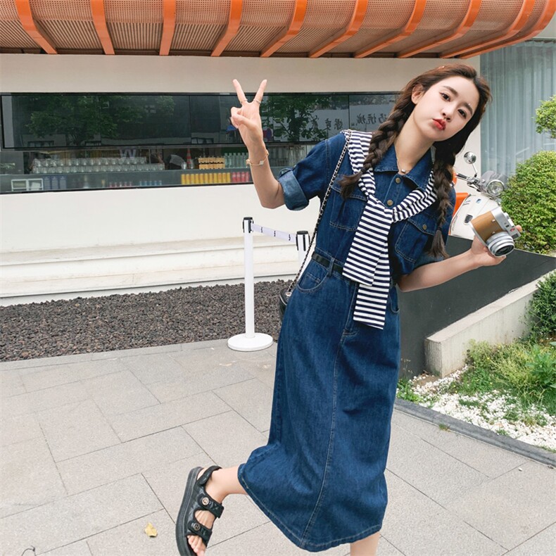 蓝色减龄polo领减龄衬衫连衣裙女2025夏季新款法式温柔风气质裙子,女装连衣裙,帛香坊