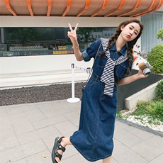 蓝色减龄polo领减龄衬衫连衣裙女2025夏季新款法式温柔风气质裙子，女装连衣裙，帛香坊