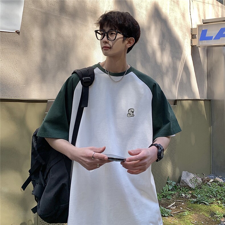 港风插肩袖设计T恤男大码S立体贴标短袖T恤男DT8767P28控49,男装T恤,星座226-1