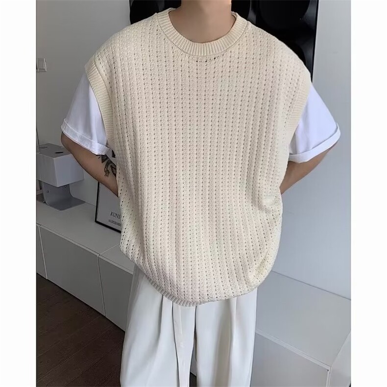 577-P33美式硬汉镂空针织背心男网眼透视宽松无袖t恤透气运动,男装背心/马甲,电商B323A
