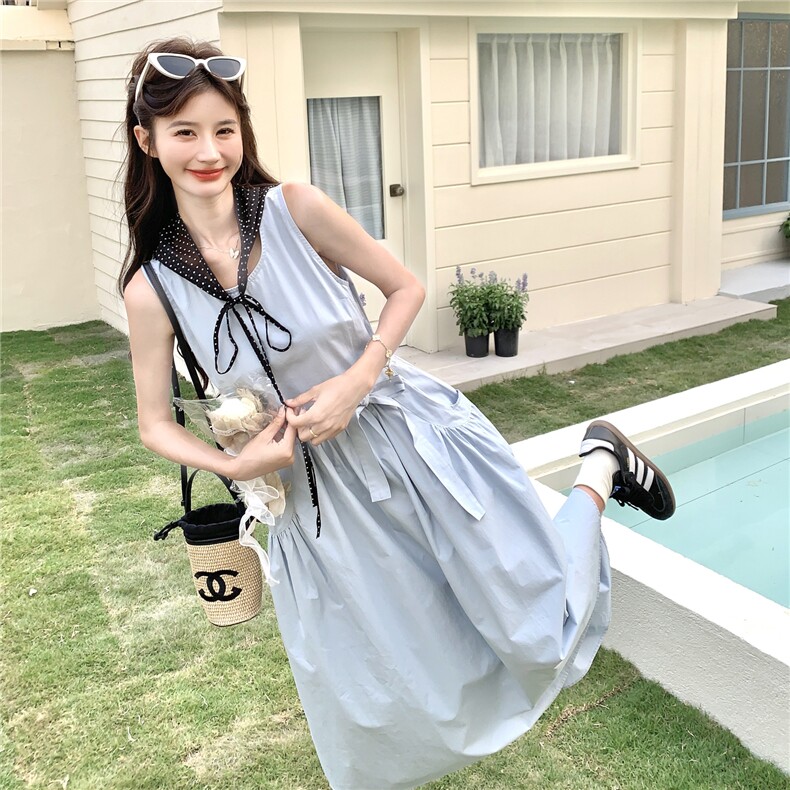 夏装圆点小披肩点缀无袖配腰带A字连衣裙2C239-H83-P145-K218,女装连衣裙,2C239