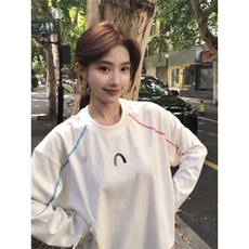 网图美式街头长袖t恤女早秋慵懒风薄款打底衫宽松休闲上衣特P33，男装T恤，电商C306-1