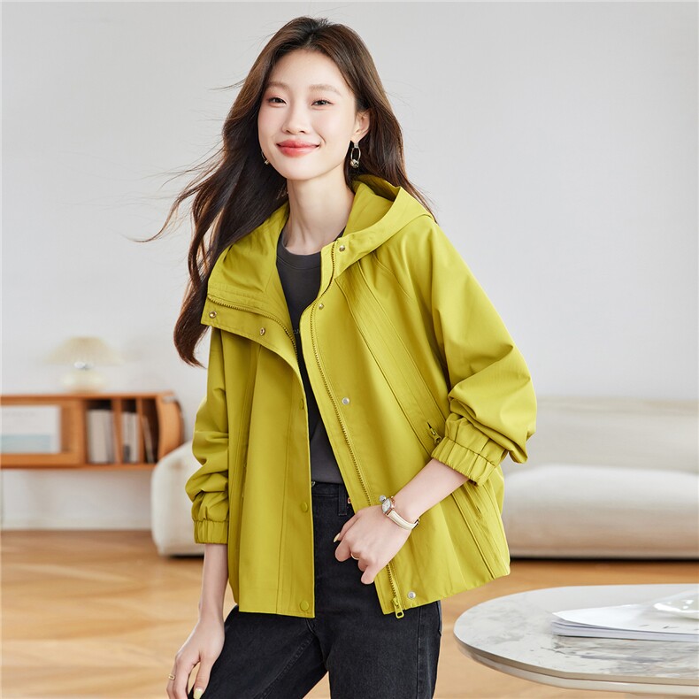 时尚休闲连帽短款风衣外套女2026秋季新款宽松百搭工装风夹克上衣，女装短外套，慕咨