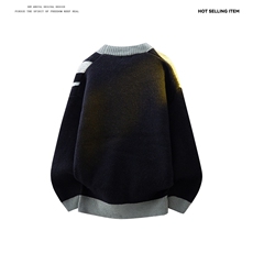 M8170/P75冬季复古文艺针织开衫新款V领拼色慵懒?男女潮牌毛衣，男装针织衫/毛衣，电商A141
