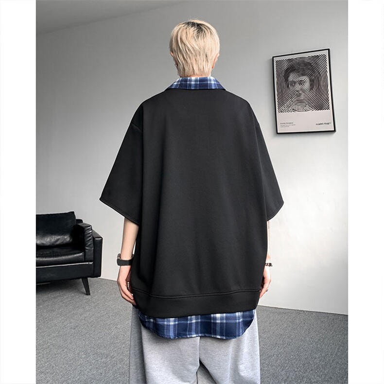 现货DX10119-特批30控68夏季新款大码假两件腊肠狗短袖T恤,男装T恤,电商A059