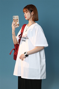 XZ213-19D113-P25控38 港风大码创意印花宽松透气圆领短袖T恤图片