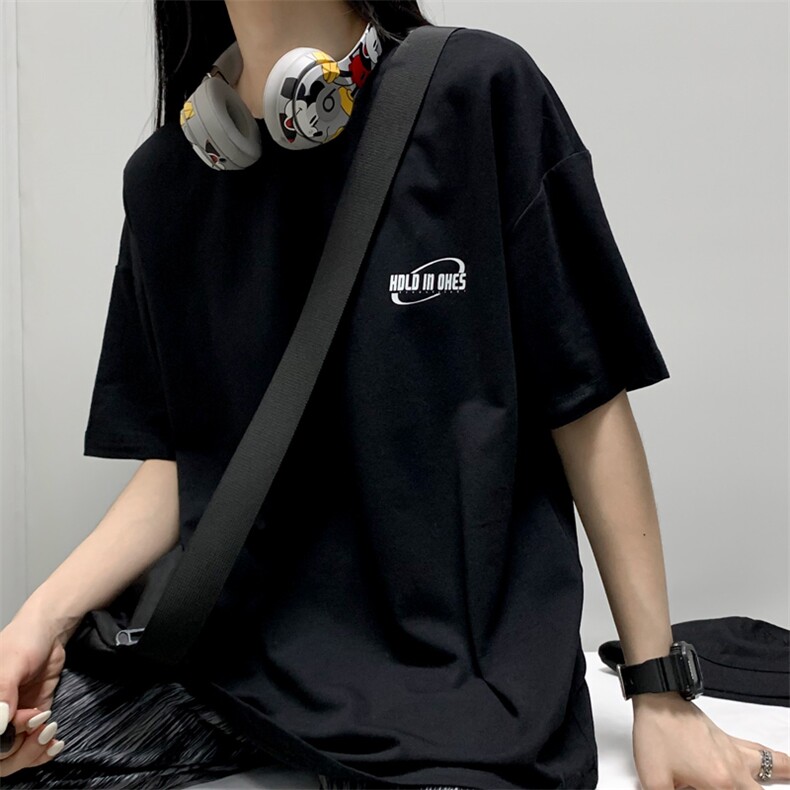 B2413-P38夏季圆领纯棉短袖湖蓝色英文简约百搭T恤潮男女情侣,男装T恤,星座1608