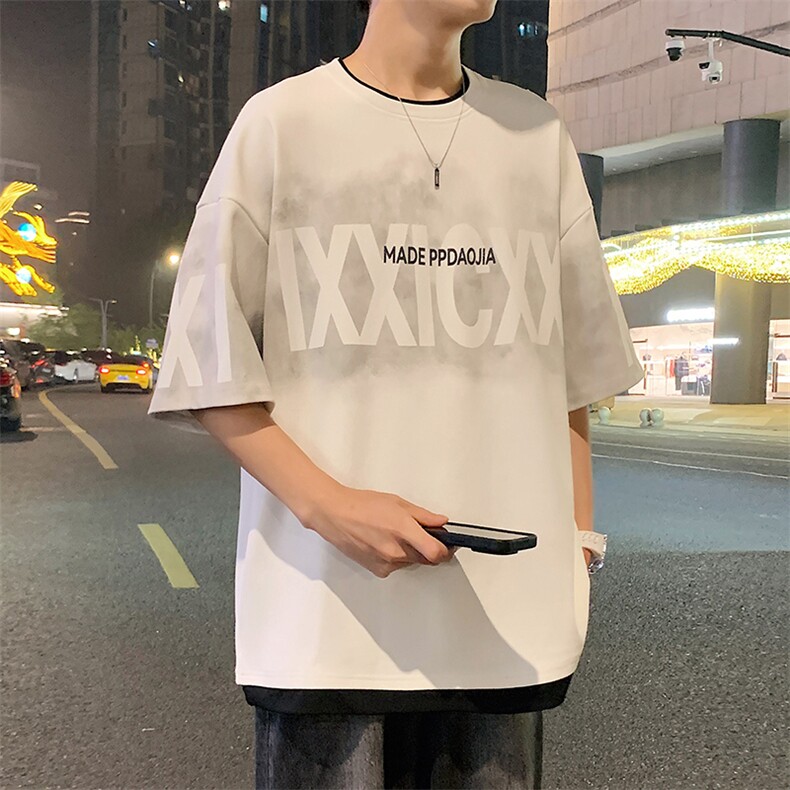 特批P25无差价夏新假两件菠萝格五分袖潮流ins小众短袖T恤男T2092,男装T恤,电商A001