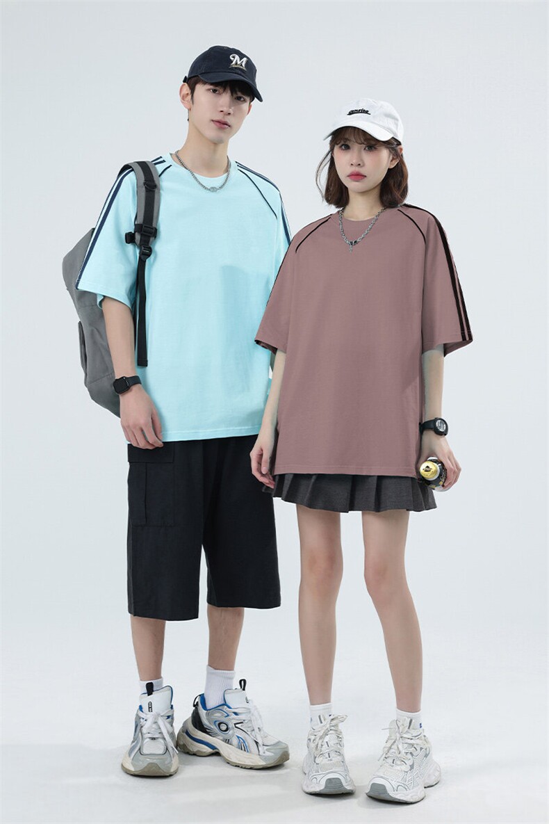 T8929-P42M-6XL280克大码撞色插肩袖美式重磅男女同款短袖T恤,男装T恤,星座109