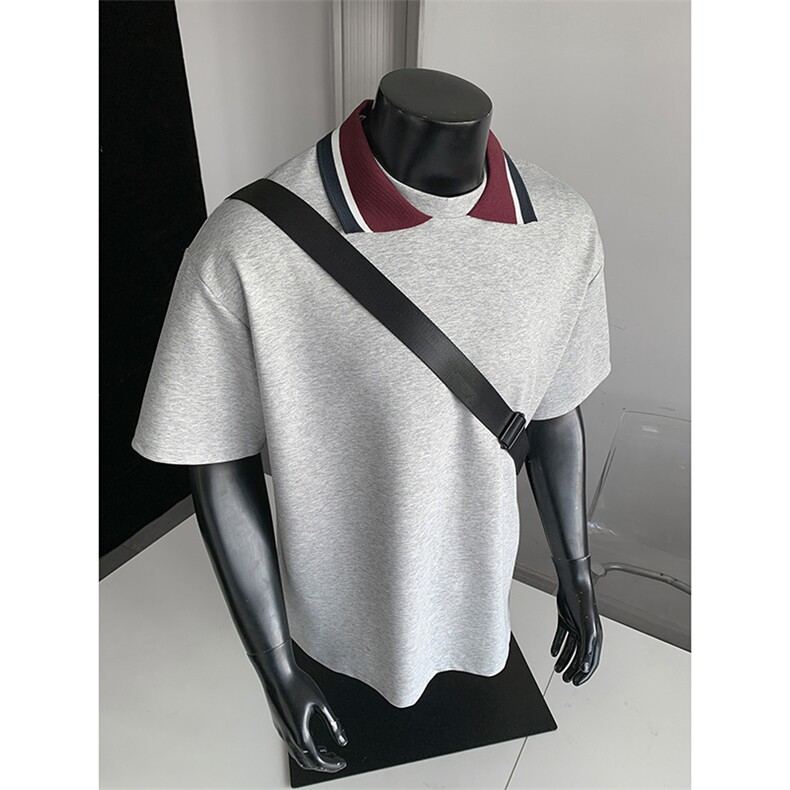 潮酷个性质感上衣韩系ins氛围感撞色翻领短袖T恤HY924TP30控58，男装T恤，电商A102B