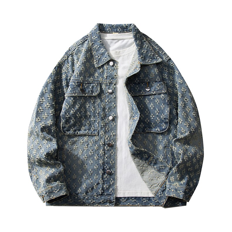 潮流做旧磨毛大码男女拼色牛仔外套夹克J8813-P65【特价】,男装工装外套,电商A007