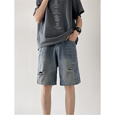 高品质夏款男牛仔短裤破洞渐变色裤宽松五分裤D232P43，男装牛仔裤，星座1013-1