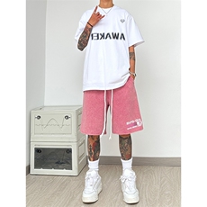 美潮纯棉320G重磅水洗做旧印花短裤A014-DY25028-P40控58，男装牛仔裤，电商A014