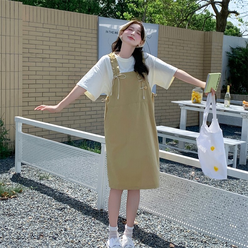 韩系学院风背带裙T恤两件套女夏宽松减龄套装223-1356P145K198，女装套装/套裙，莘蕾