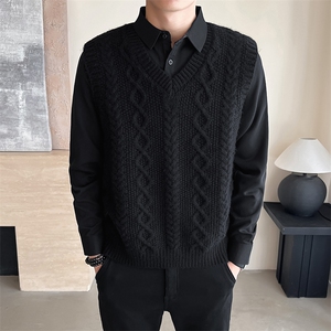 主推款男士假两件衬衫领新款刺绣针织打底衫CS38-P68图片