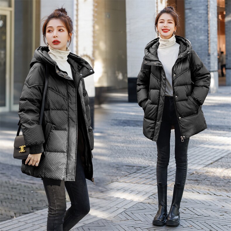 羽绒服女2022冬装新款女装韩版时尚中长款白鸭绒保暖外套,女装羽绒服,慧尚依恋