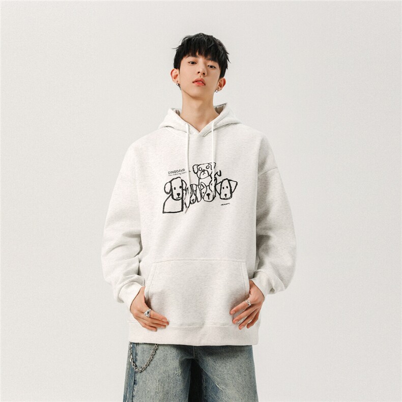 情侣款2025秋装重磅潮涂鸦小狗趣味连帽卫衣外套A025-W700-P55，女装短外套，电商A025