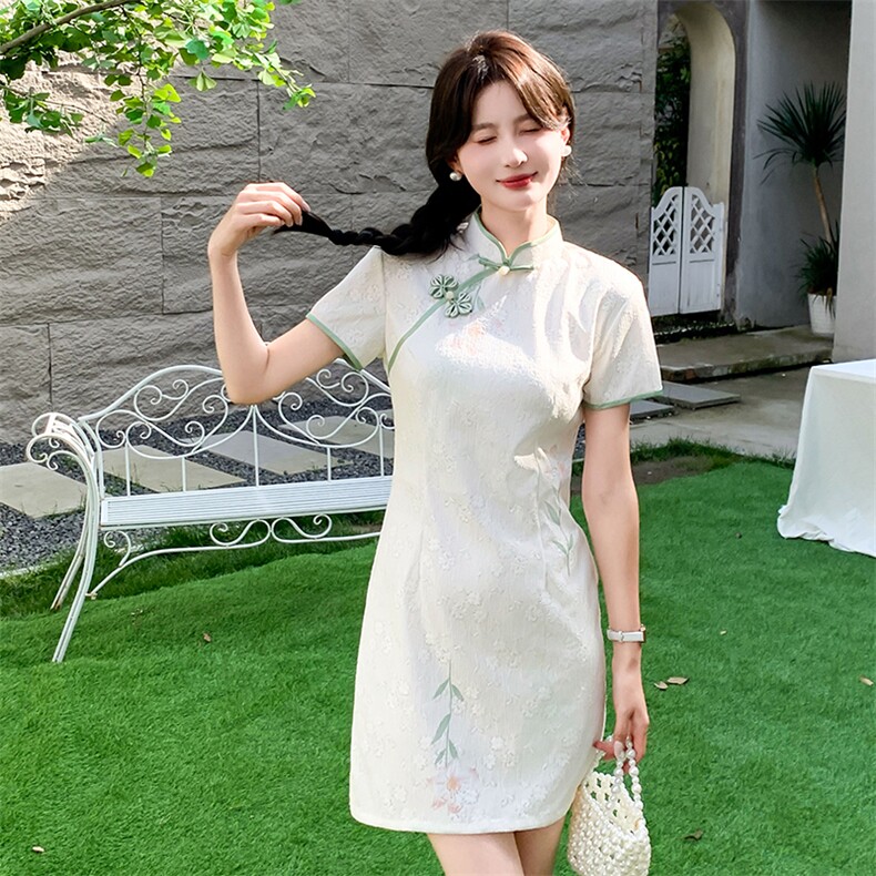 现货2024改良旗袍连衣裙年轻款女夏季新中式高级感禅意碎花裙,商品下架区,韩然一族