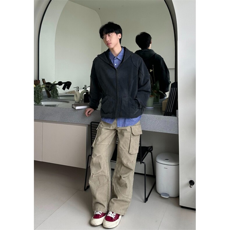 水洗做旧连帽拉链卫衣男女2025秋季新款宽松百搭外套上衣JA238,男装夹克,星座1116A（原606A-3）