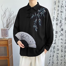 新中式风长袖衬衫男装春秋宽松刺绣衬衣夏季短袖C601，男装衬衫，星座1116A-1（原606A）