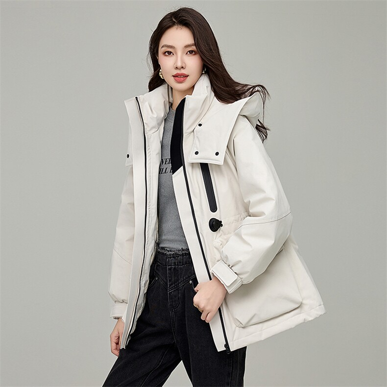纯色白鸭绒加厚连帽派克服女秋冬韩系高级感长袖羽绒服上衣,女装羽绒服,阿舍尔精品