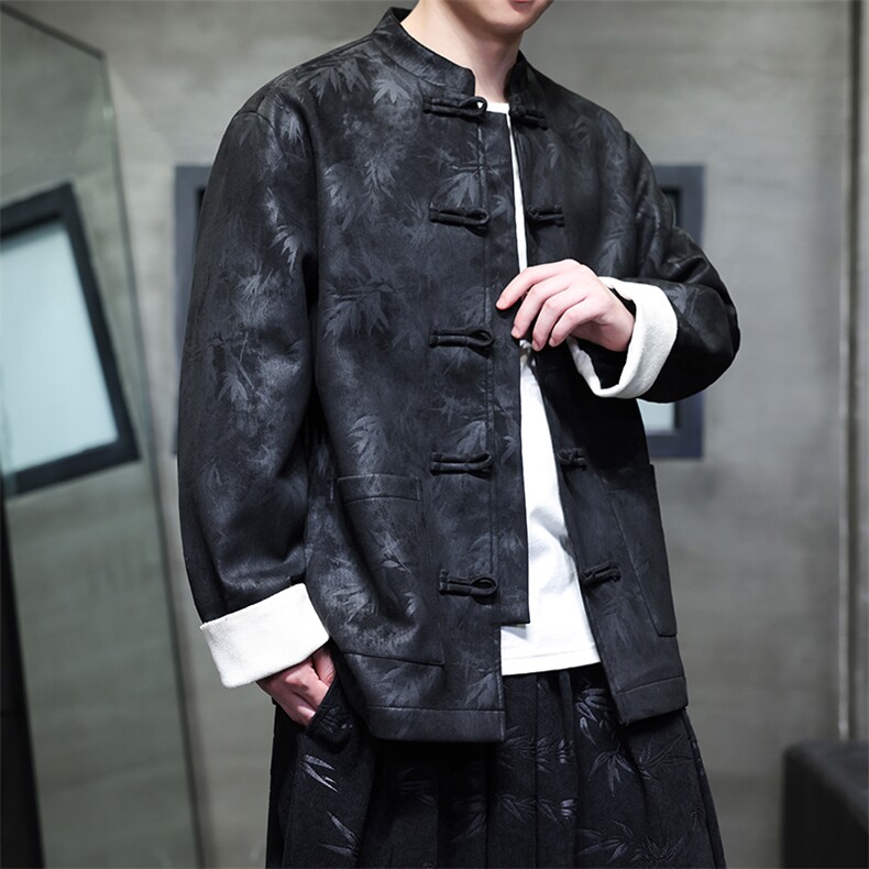 2024风男装新款夹克中山装竹叶立领外套男JK1818-P110控158图片