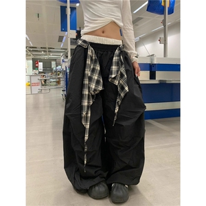 JIAONI美式街头可拆卸叠穿街舞阔腿裤双腰头休闲伞兵裤K6576-P48图片