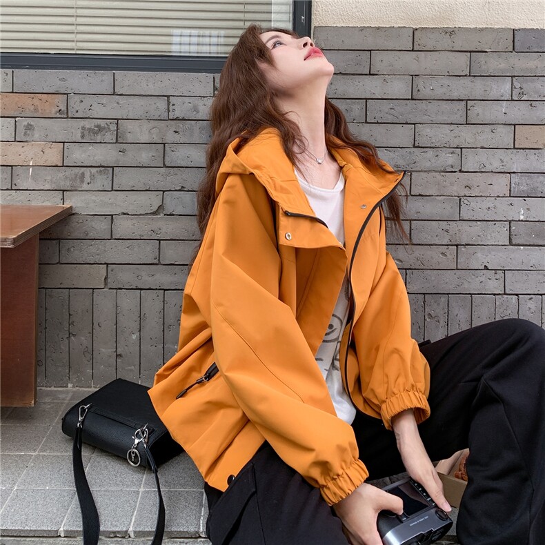 橘色连帽冲锋衣外套女2025秋季新款小个子超好看休闲百搭夹克上衣,女装派克服,2C217