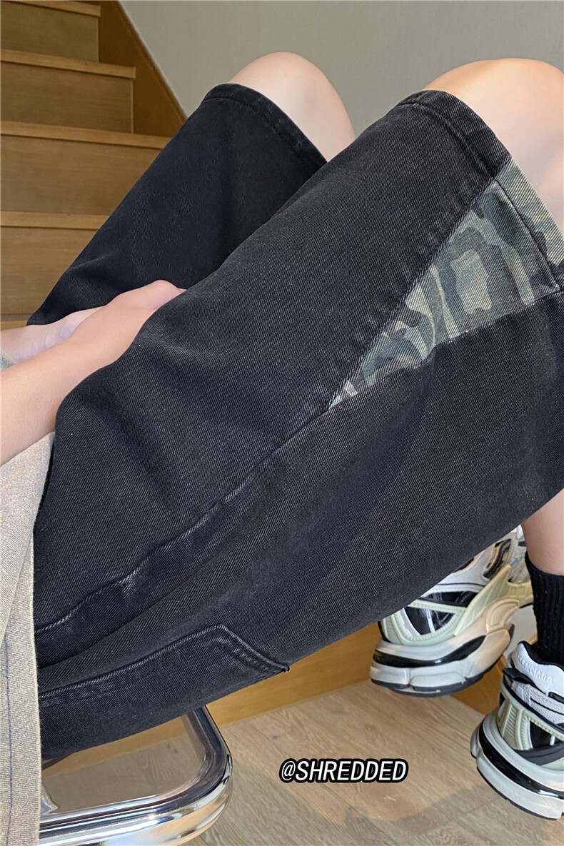 ins高街宽松直筒牛仔裤潮流迷彩拼接短裤B315-K23257-p45控58,男装牛仔裤,电商B315