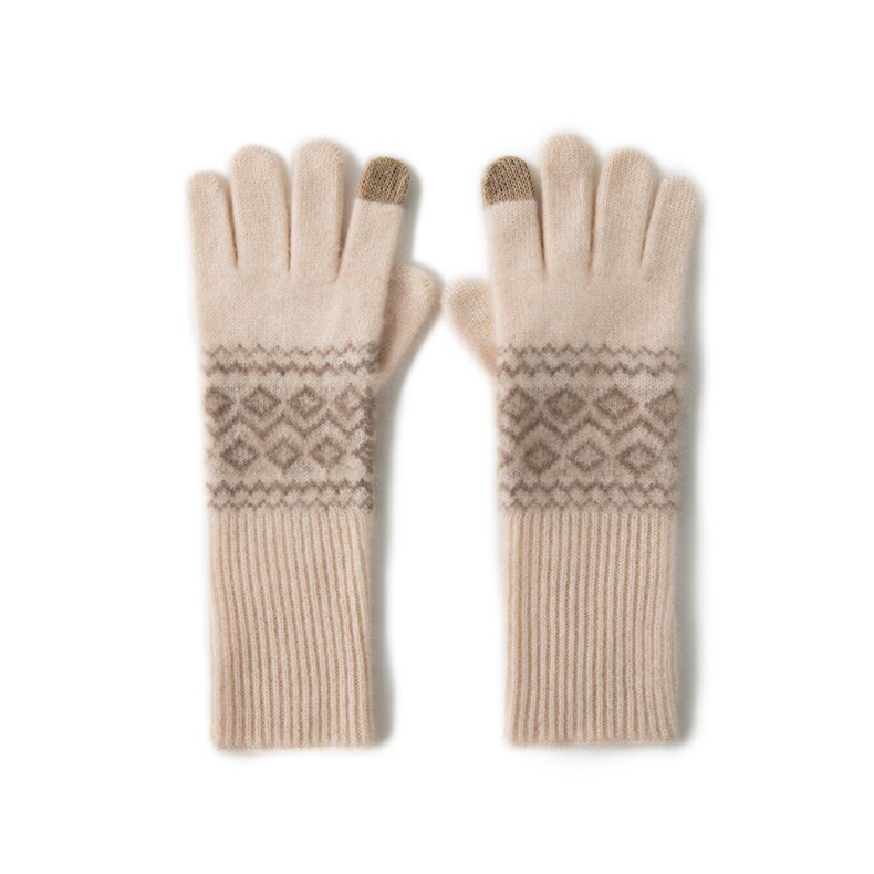 2025年新款百搭男女通用提花撞色分指手套，手套，轩妮羊绒